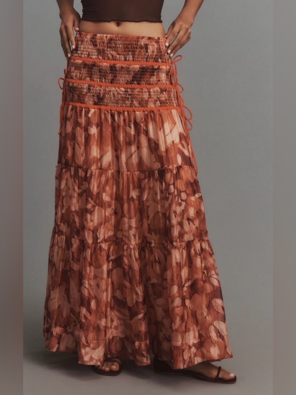 Anthropologie Sheer Floral Volume Maxi Skirt